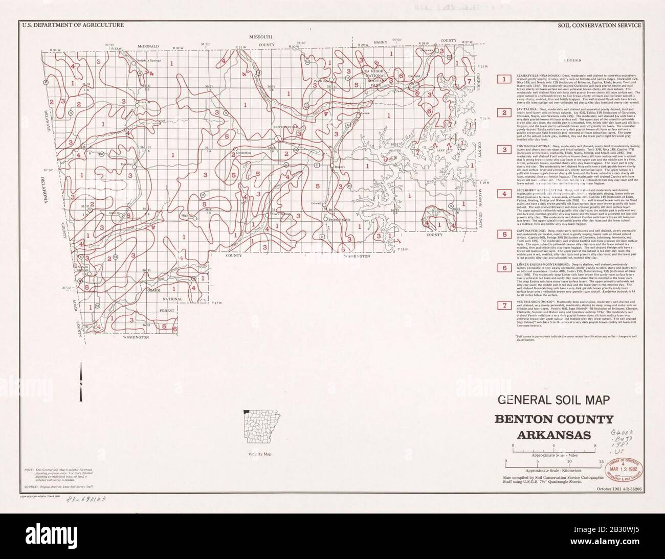 Mappa generale del suolo, Benton County, Arkansas Foto Stock