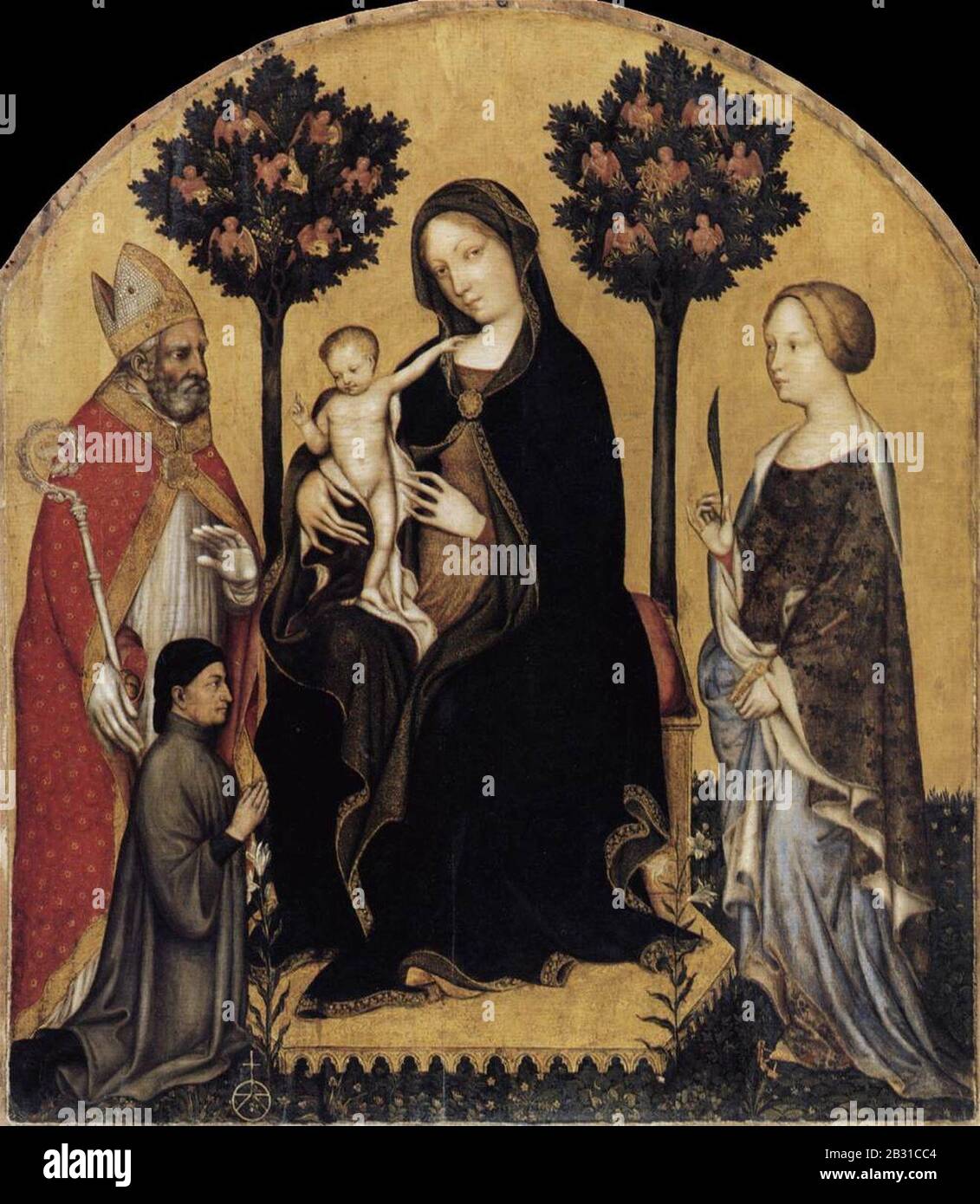 Gentile da Fabriano - Vergine e Bambino con santi Nicola e Cathrine Foto Stock