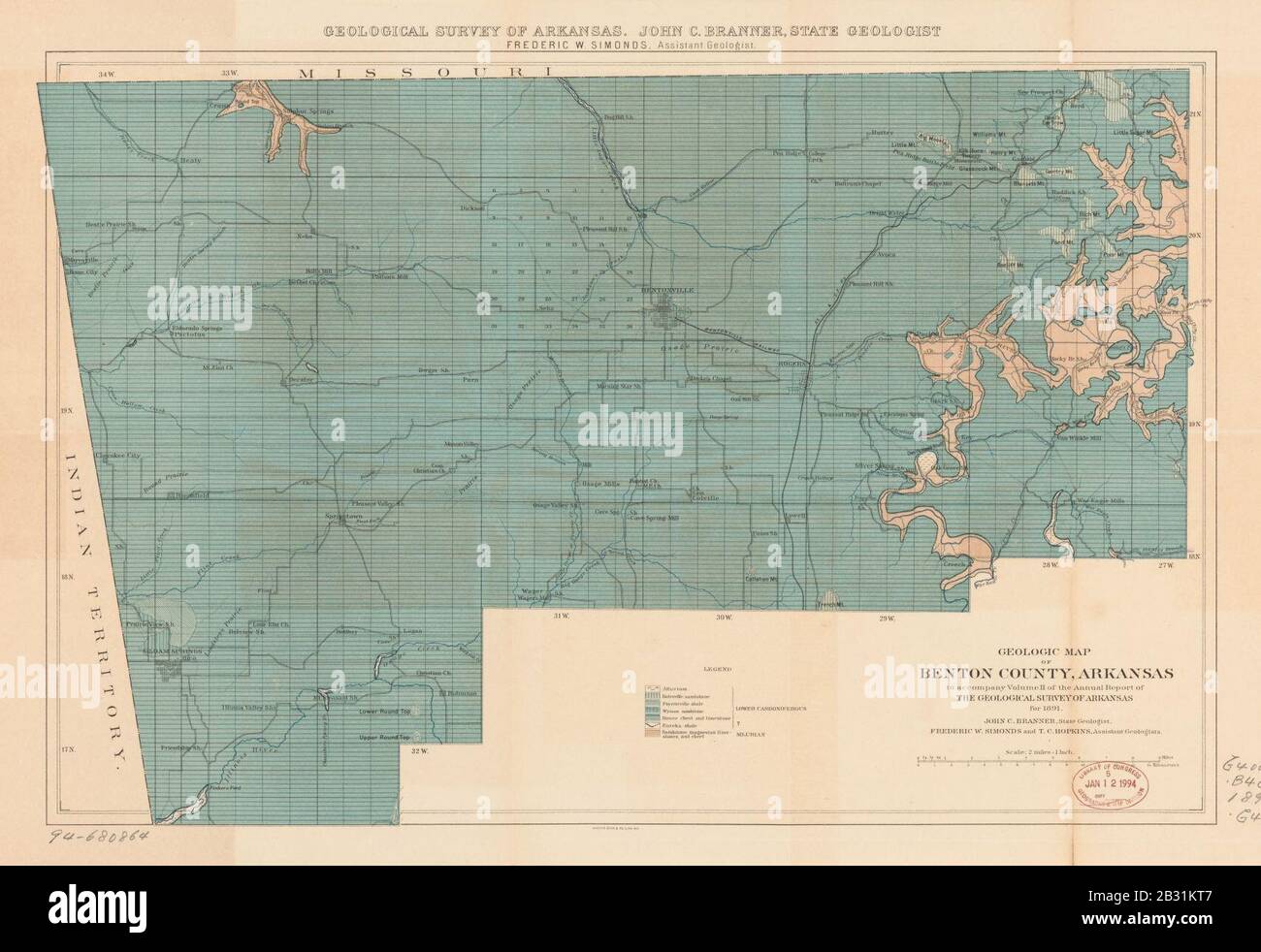Mappa geologica della Contea di Benton, Arkansas Foto Stock
