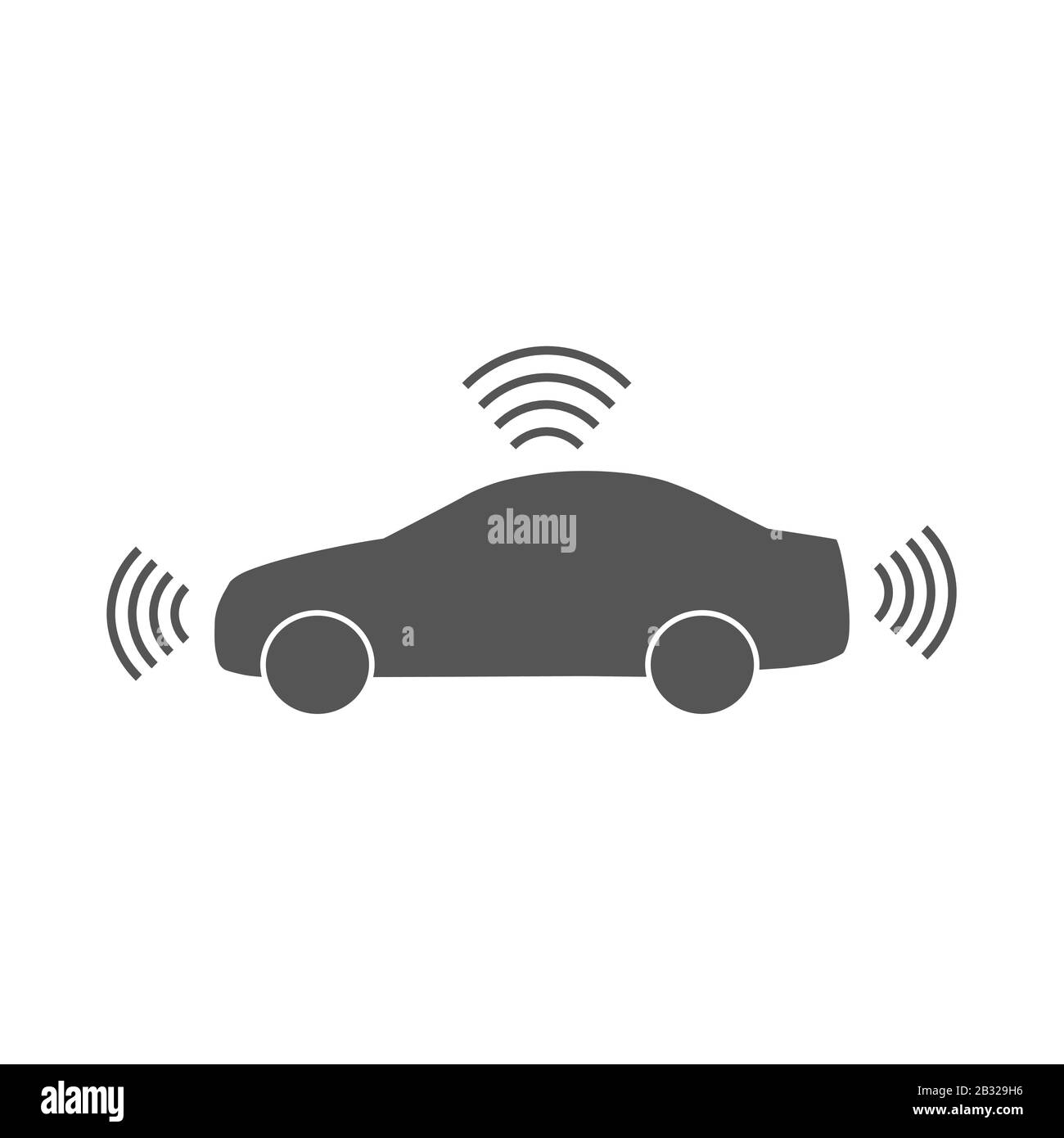 Icona auto autonoma isolata su sfondo bianco. Pittogramma di auto-guida. Segnale Smart Car con segnale gps. Vettore. EPS 10. Illustrazione Vettoriale