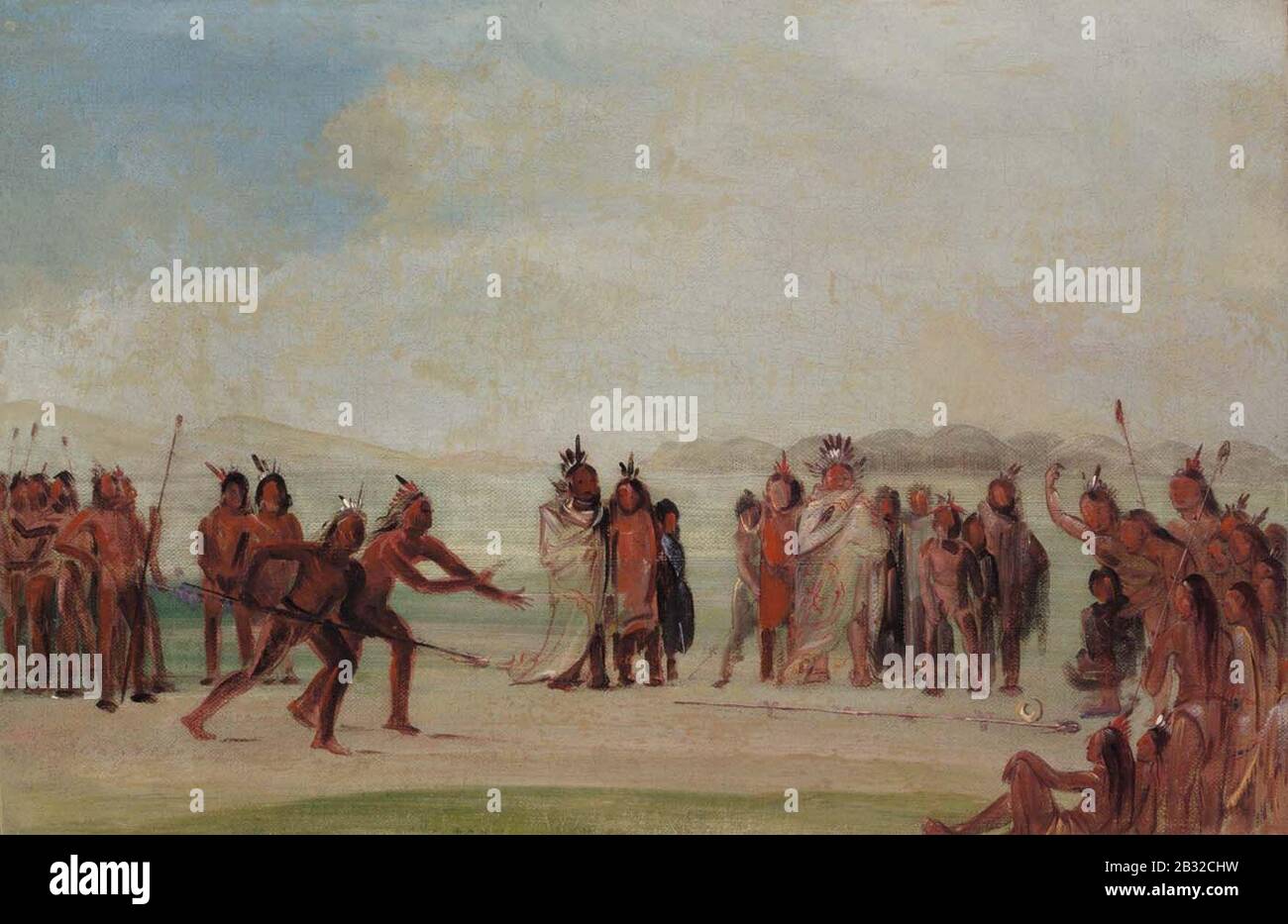George Catlin - Tchung-kee, un gioco Mandan Giocato con un anello e un palo Foto Stock