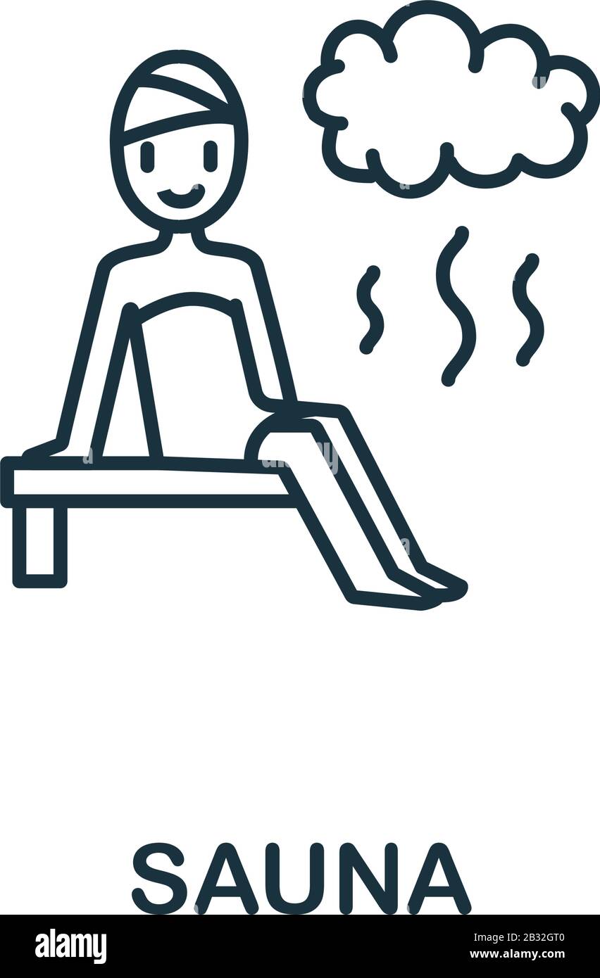 Icona sauna dalla collezione di terapie termali. Elemento di linea semplice Sauna simbolo per modelli, web design e infografiche Illustrazione Vettoriale