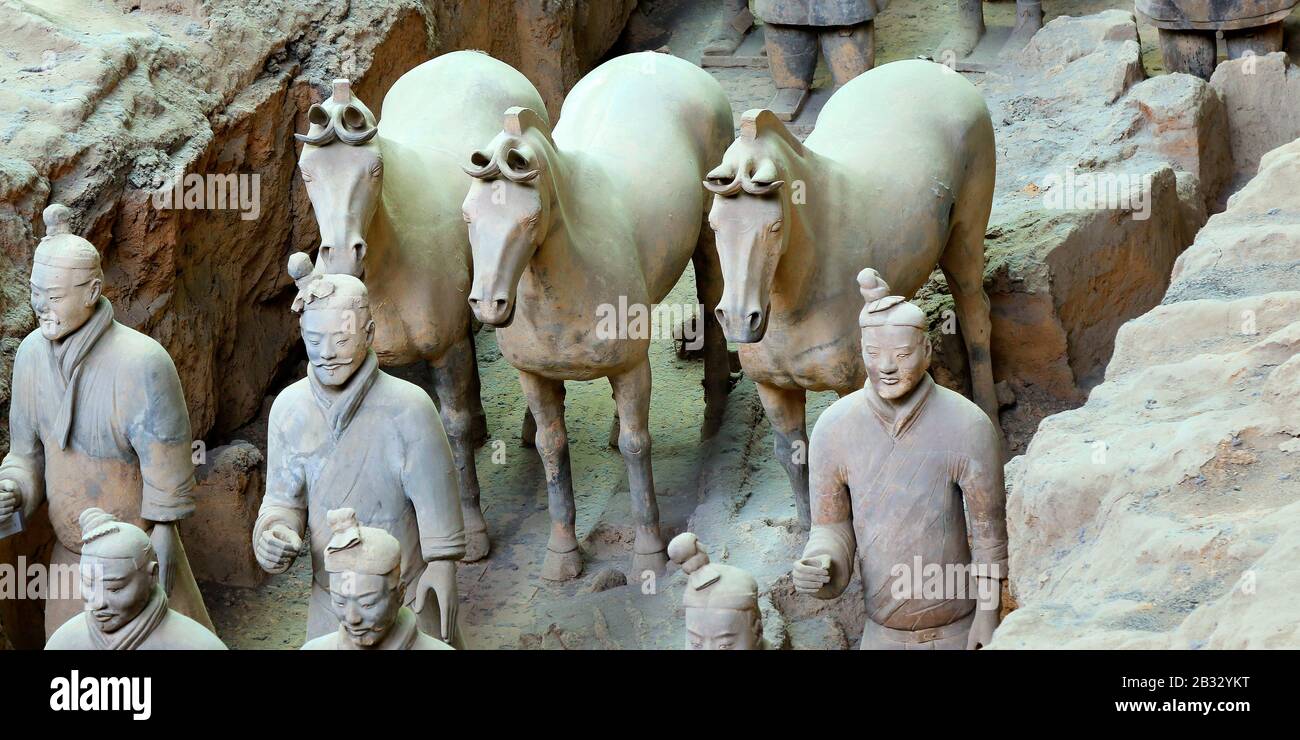 terracota soldato nel parco archeologico in xi an-cina Foto Stock