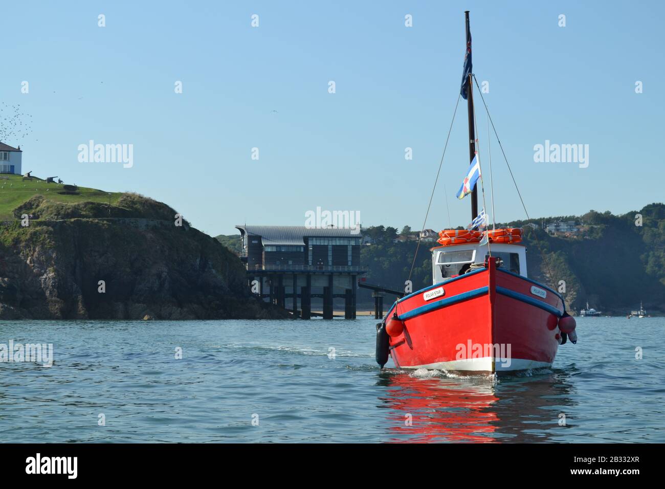 Gita in barca sull'isola di Caldey in direzione di Tenby. Foto Stock