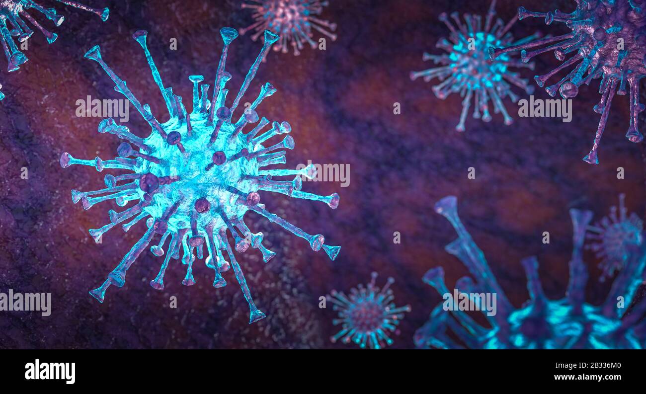 concetto di coronavirus. Virus respiratorio generico, concetto di infezione e prevenzione, salute. rendering 3d. Foto Stock