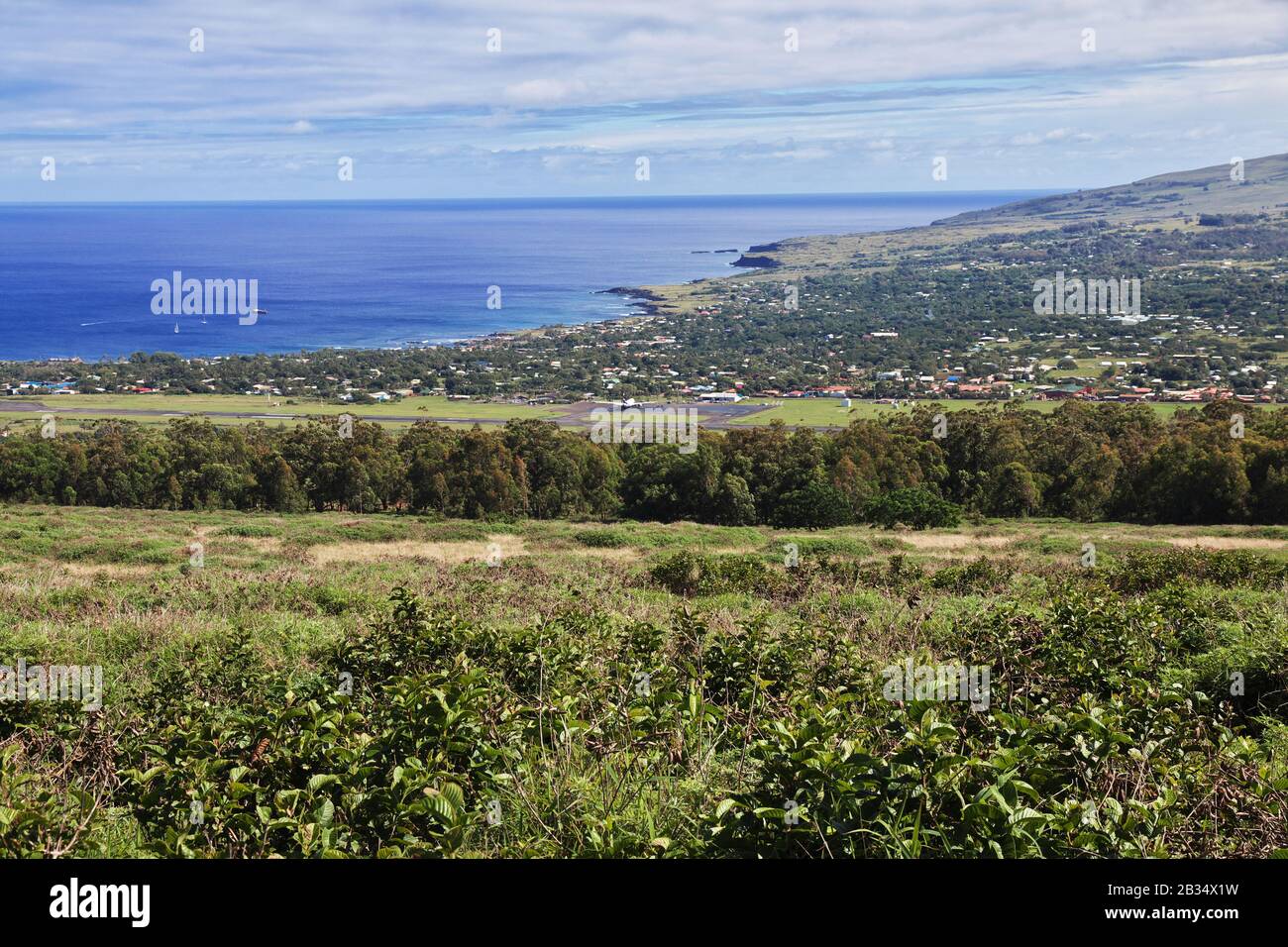 Rapa Nui. La Vista Su Hanga Roa, Isola Di Pasqua, Cile Foto Stock