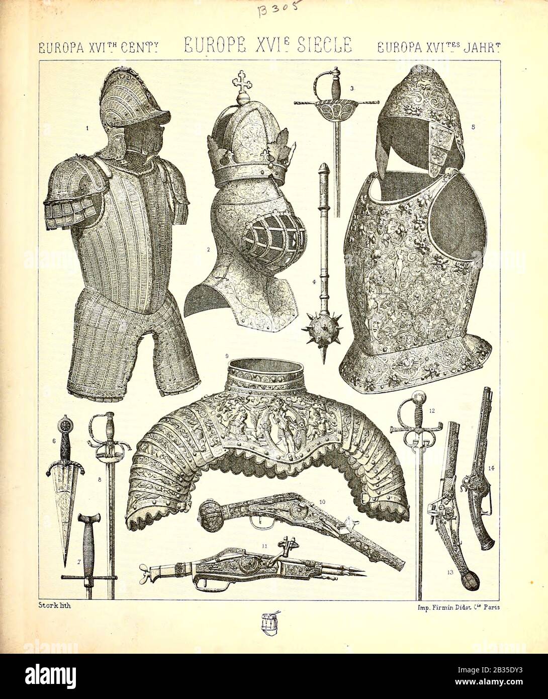 15th secolo cavalieri e armatura illustrazione da Geschichte des kostums in cronologischer entlicklung (Storia del costume in sviluppo cronologico) di Racinet, A. (Auguste), 1825-1893. E Rosenberg, Adolf, 1850-1906, Volume 3 stampato a Berlino nel 1888 Foto Stock