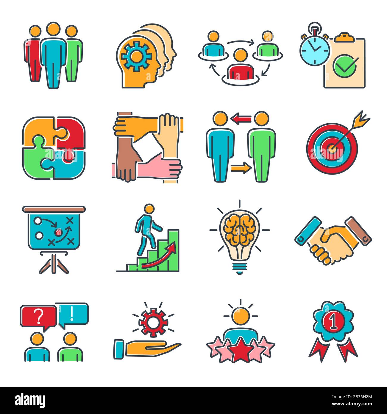 Set Di Icone Della Linea Di Collaborazione Per Il Lavoro Di Squadra Illustrazione Vettoriale