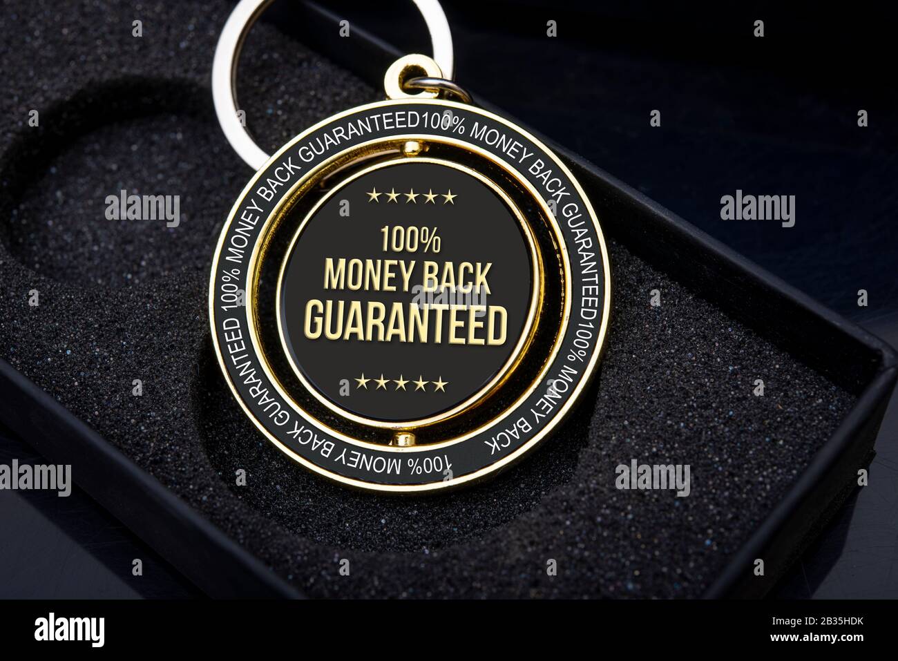 Primo piano vista del 100% Money back garantito badge con spazio copia Foto Stock