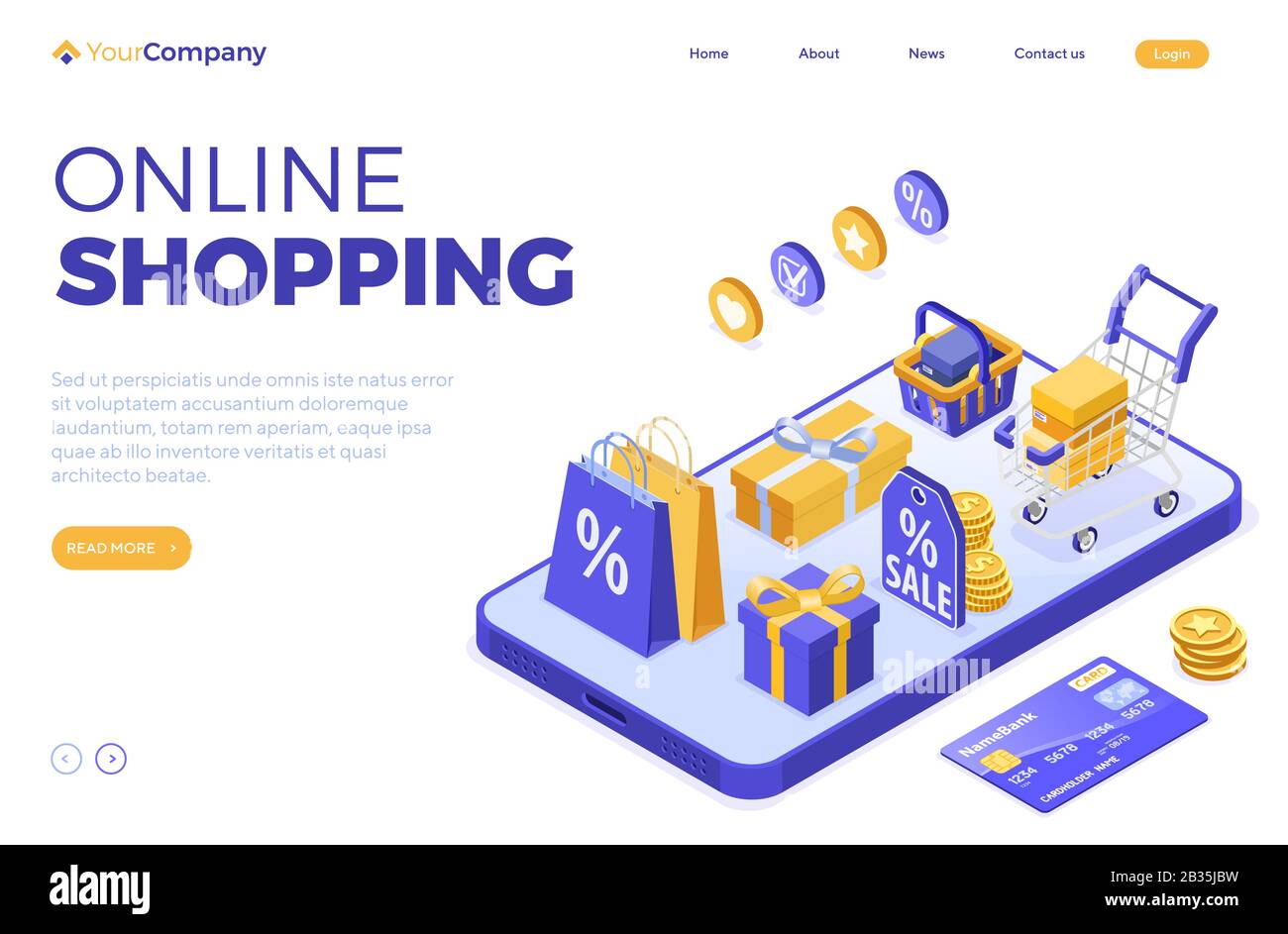 Isometrica Online Internet Shopping Illustrazione Vettoriale