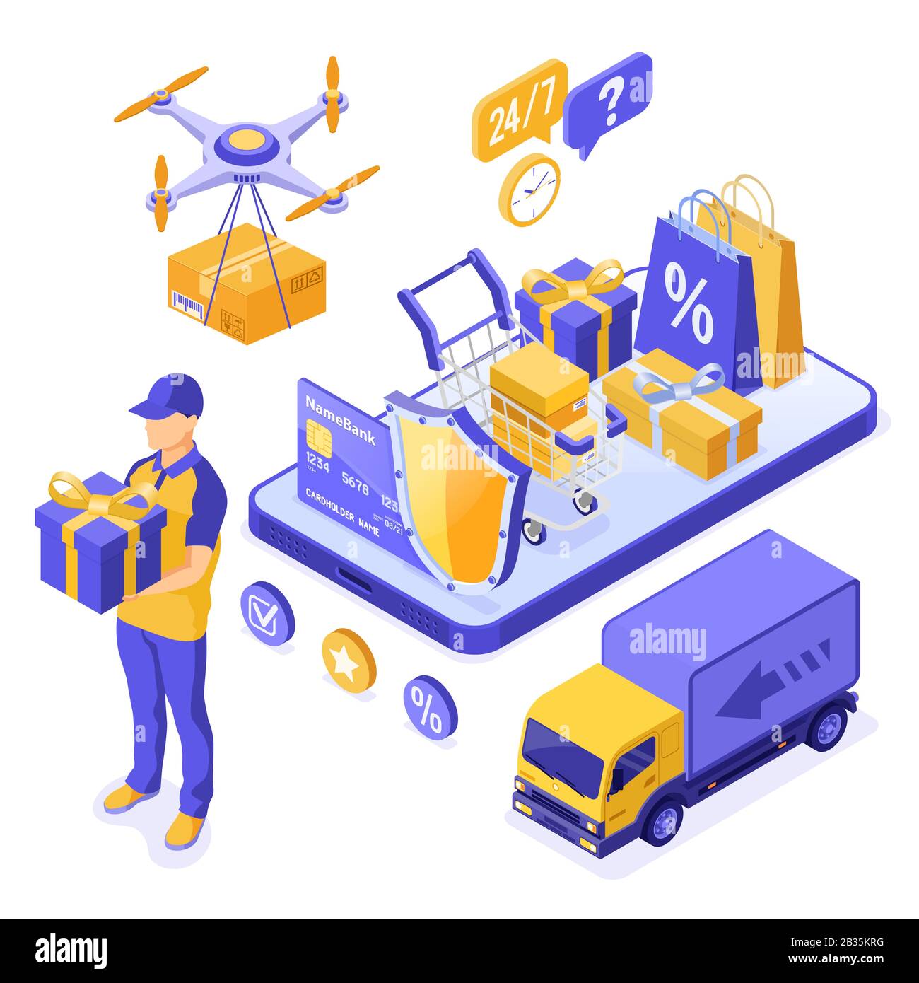 Spedizione Isometrica Dello Shopping Online Illustrazione Vettoriale