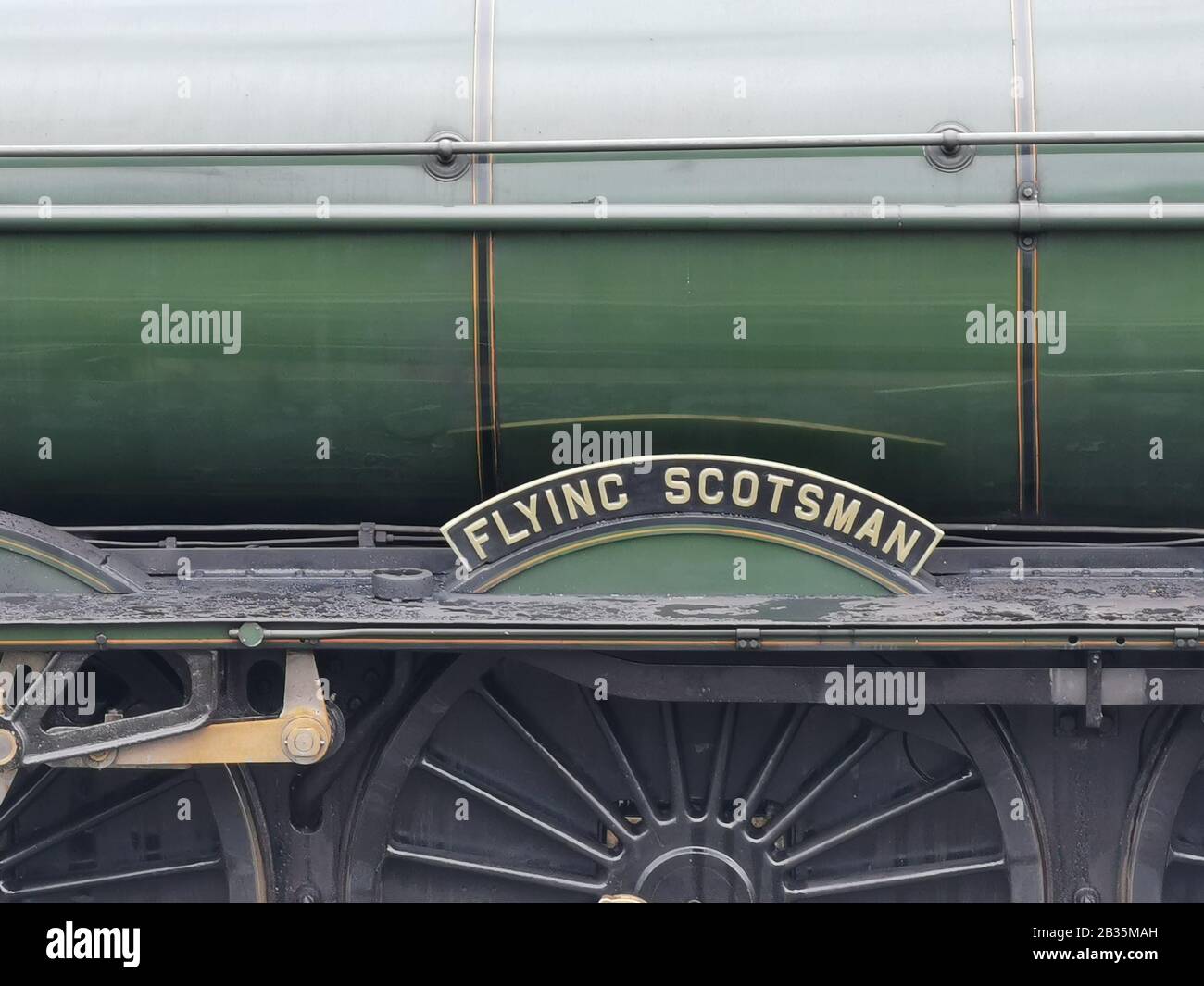 Immagine laterale di Flying Scotsman con targhetta di identificazione Foto Stock