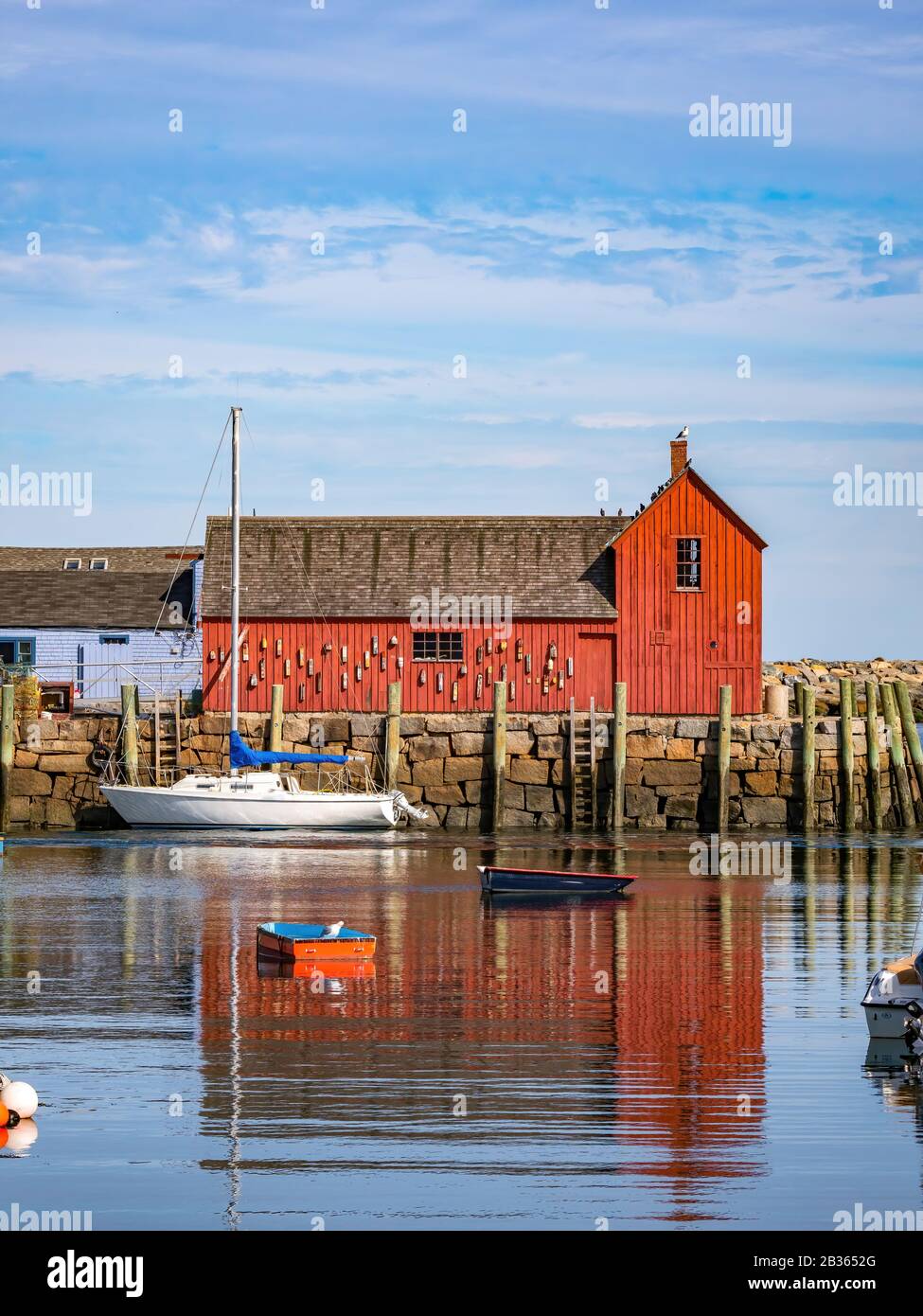 Red pesca baracca a Rockport Foto Stock