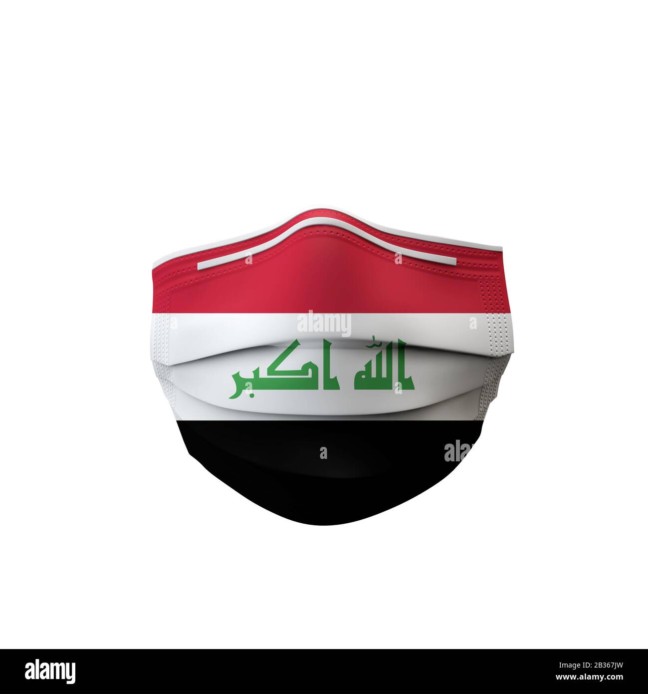 Maschera medica di protezione della bandiera dell'Iraq. Rendering 3D Foto Stock