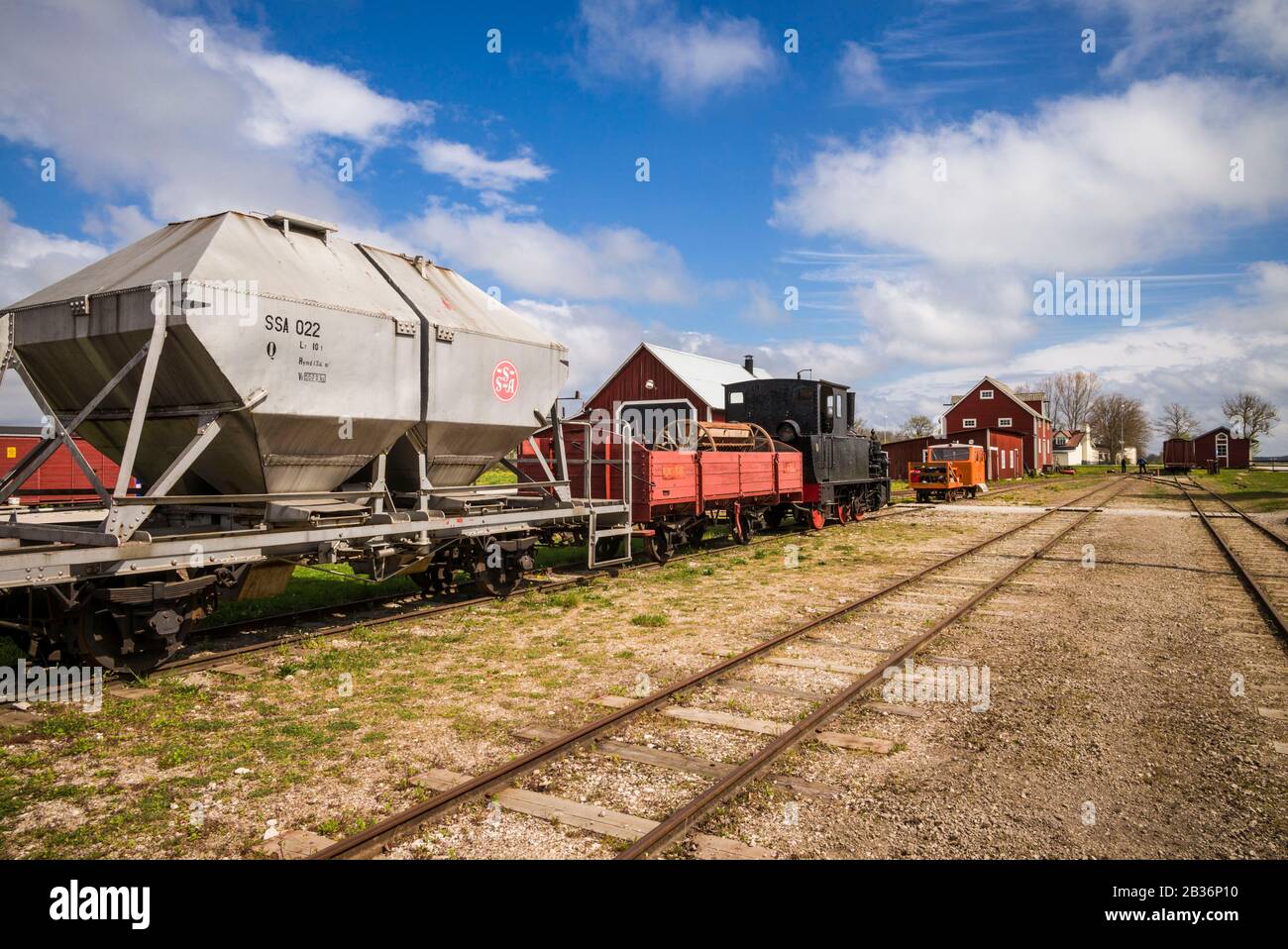 Svezia, Gotland Island, Hasselby, Dahlem Steam Railroad, Cantiere Ferroviario Foto Stock