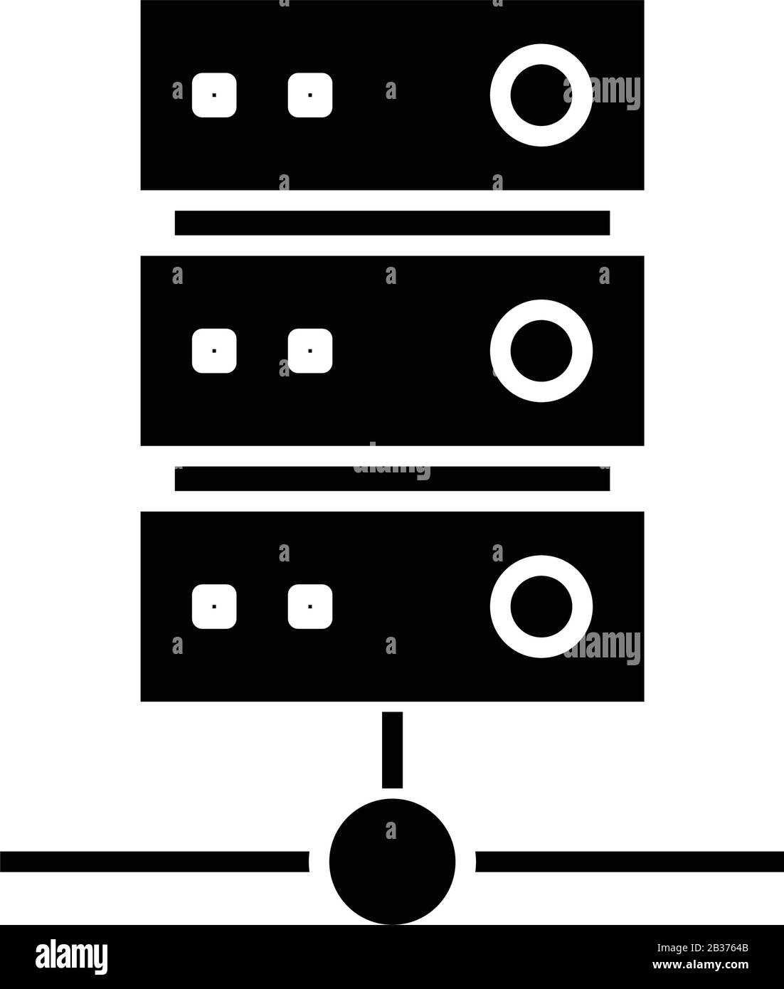 Icona nera del server dati di rete, illustrazione concettuale, simbolo piatto vettoriale, simbolo glifo. Illustrazione Vettoriale