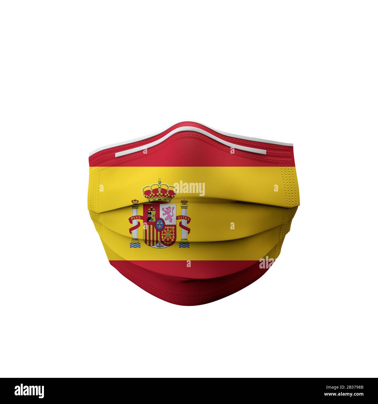Spagna bandiera maschera medica protettiva. Rendering 3D Foto Stock