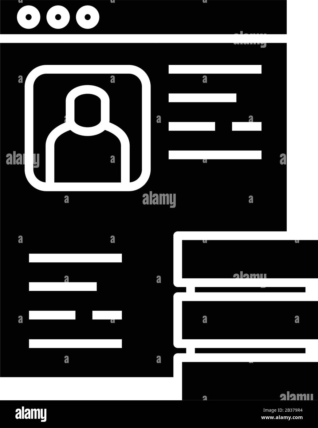 Icona del profilo nero, illustrazione concettuale, simbolo piatto vettoriale, simbolo glifo. Illustrazione Vettoriale