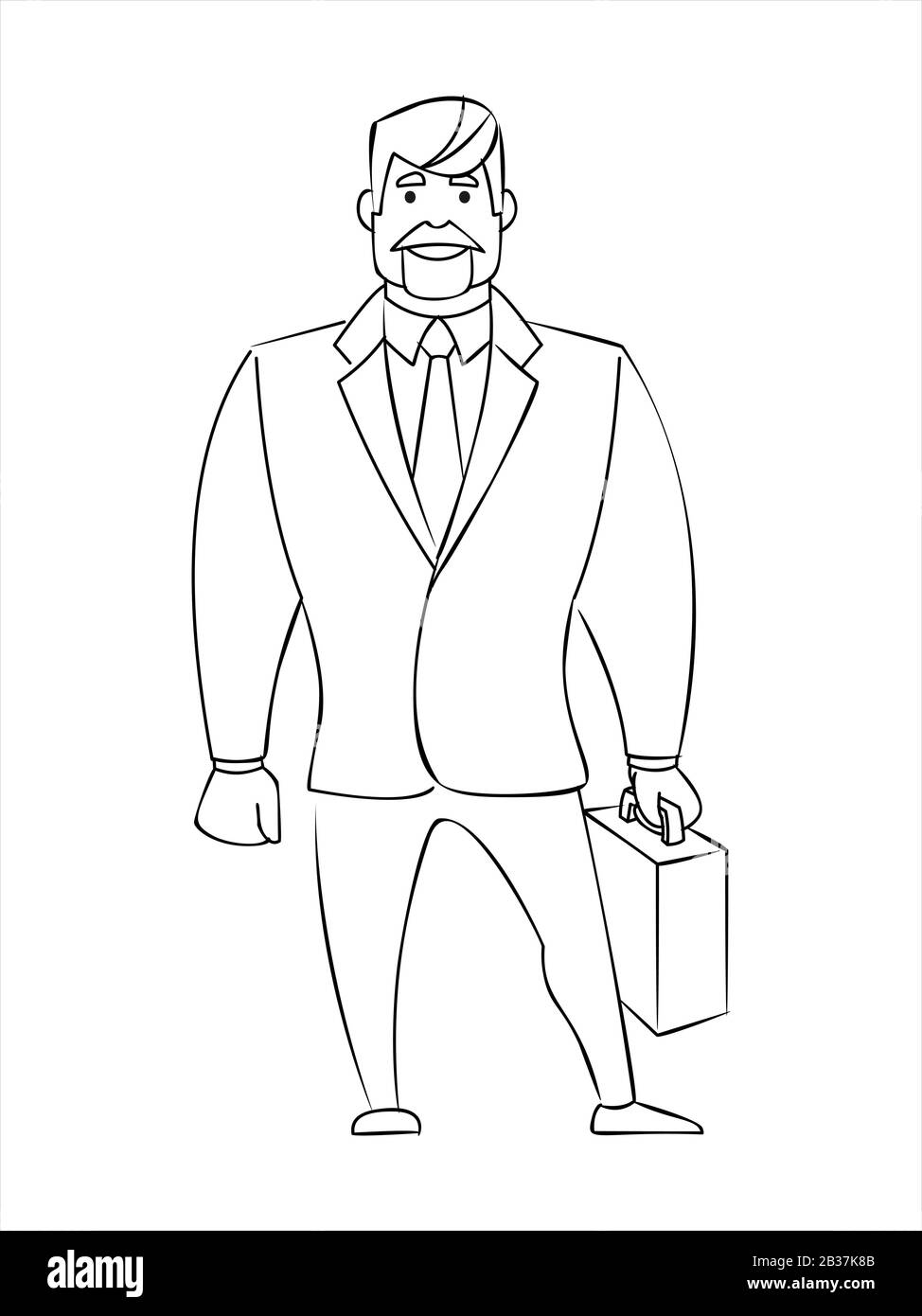 Descriva L'Uomo D'Affari in una tuta con una valigetta. Design dei personaggi. Illustrazione Vettoriale