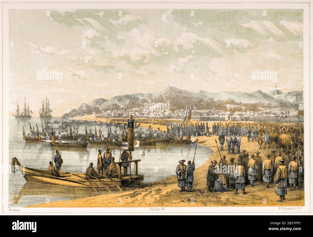 Primo sbarco degli Americani in Giappone a Kurihama, luglio 14th 1853, sotto Commodore Matthew C Perry, stampa circa 1856-1907 Foto Stock