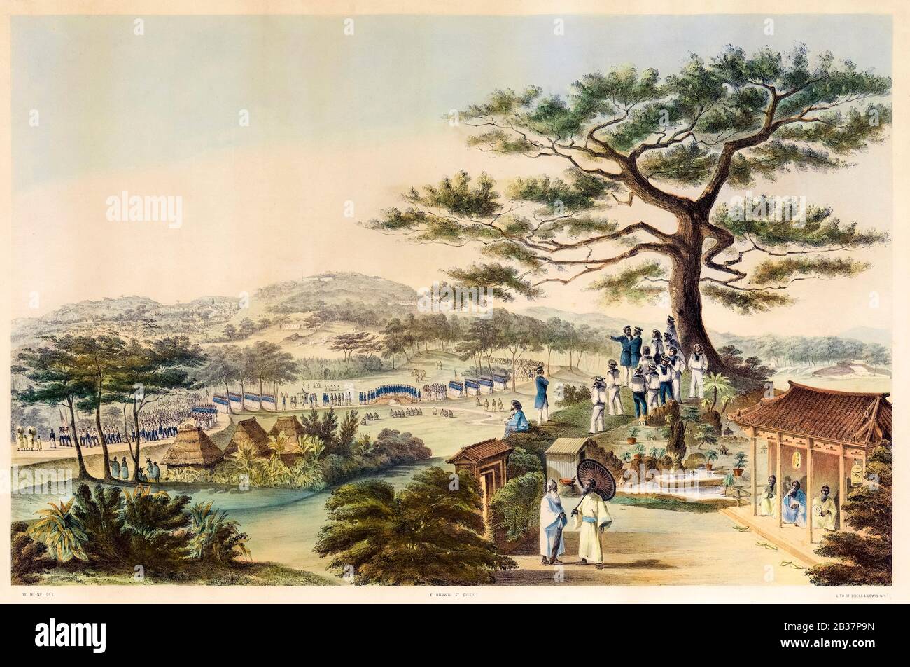 Ritorno del Commodore Perry, Officers e uomini dello Squadron, da Una Visita ufficiale al Principe Regent a Shui, capitale di Lew Chew, (Isole Ryukyu), giugno 6th 1853, stampa 1855 Foto Stock