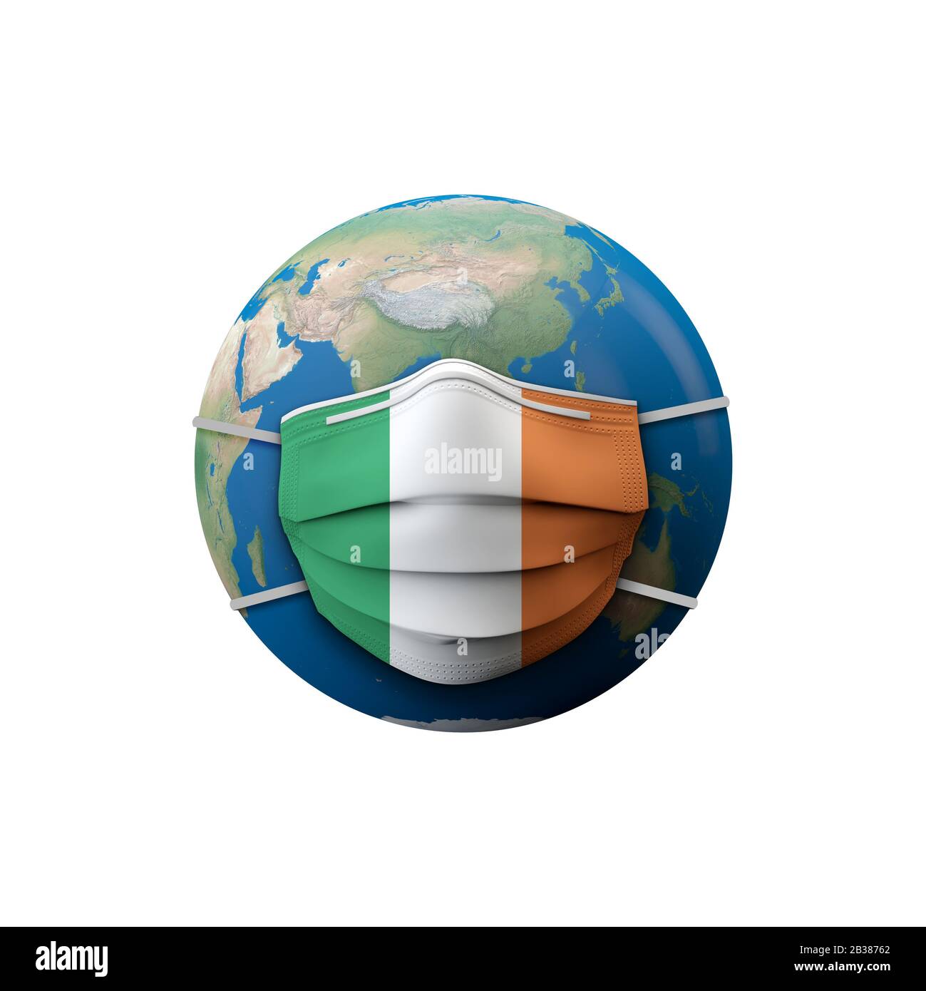 Ireland flag maschera medica protettiva. Rendering 3D Foto Stock