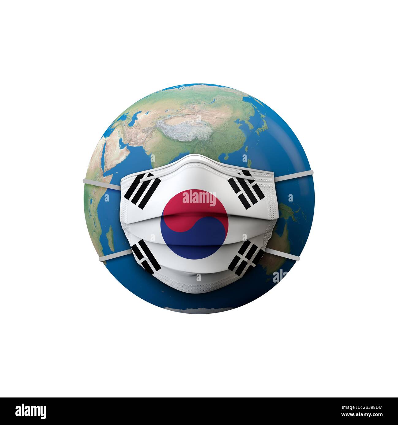 Maschera medica protettiva della bandiera della Corea del Sud. Rendering 3D Foto Stock
