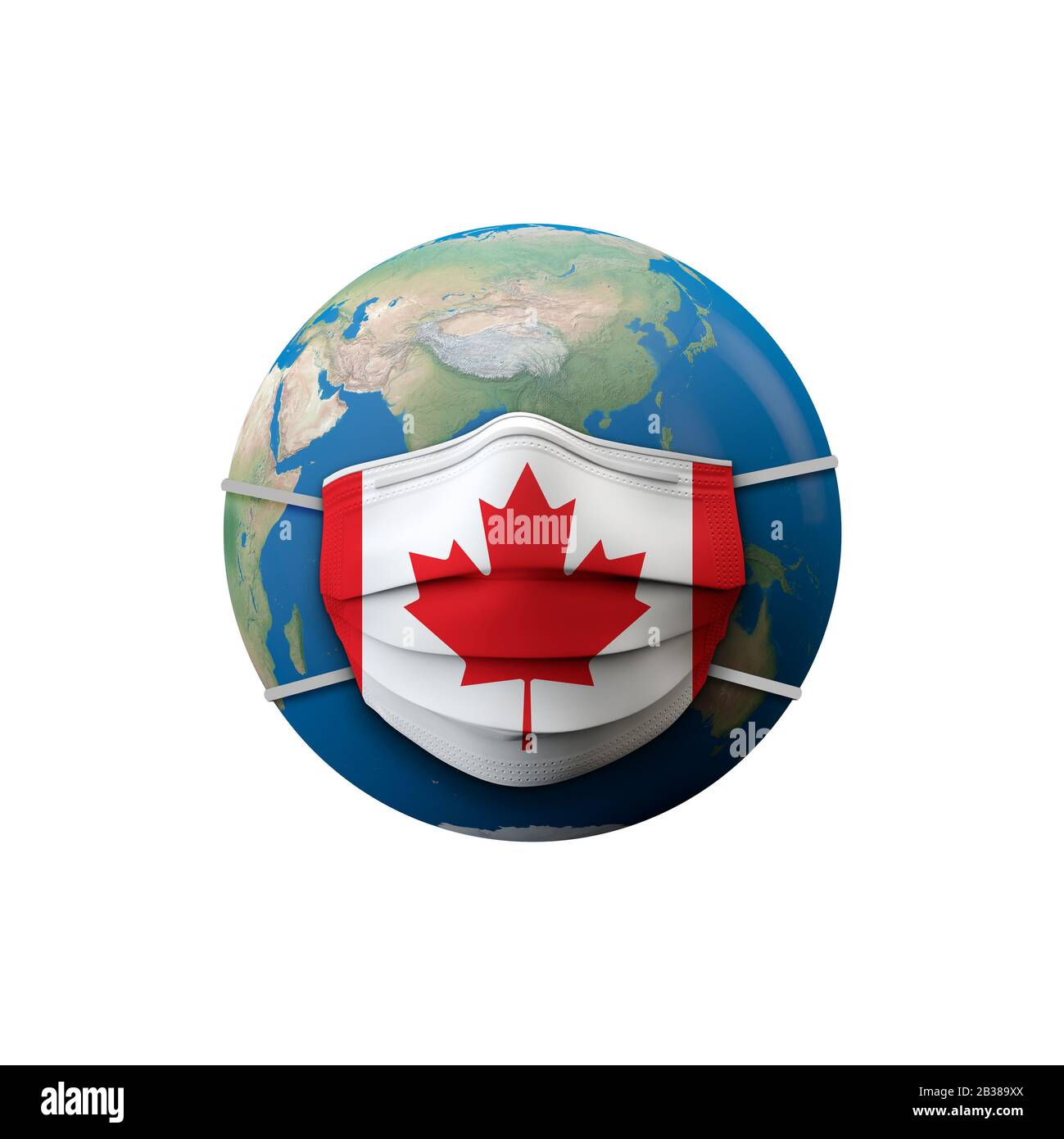 Maschera medica di protezione bandiera del Canada. Rendering 3D Foto Stock