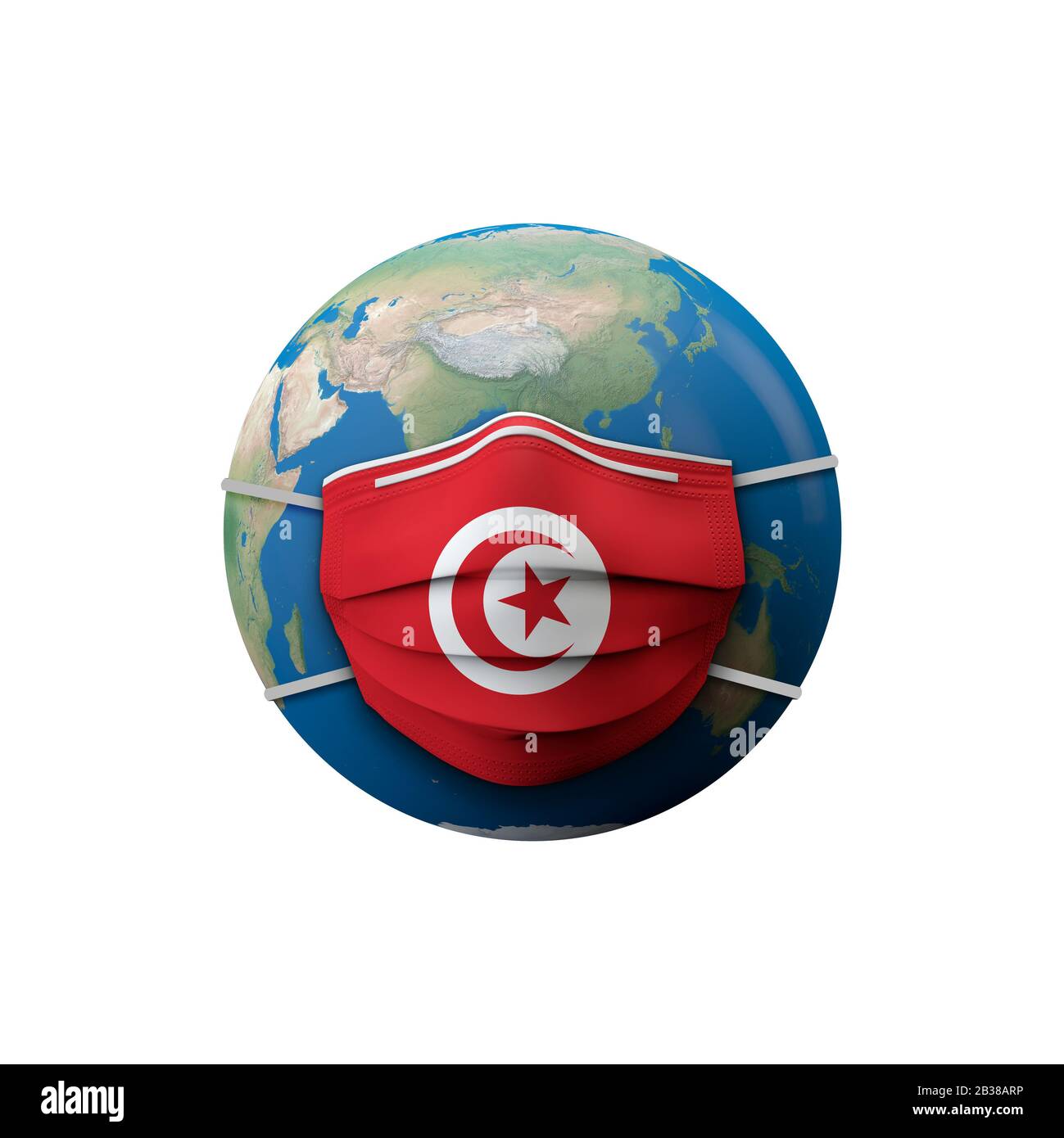 Maschera medica protettiva Tunisia flag. Rendering 3D Foto Stock