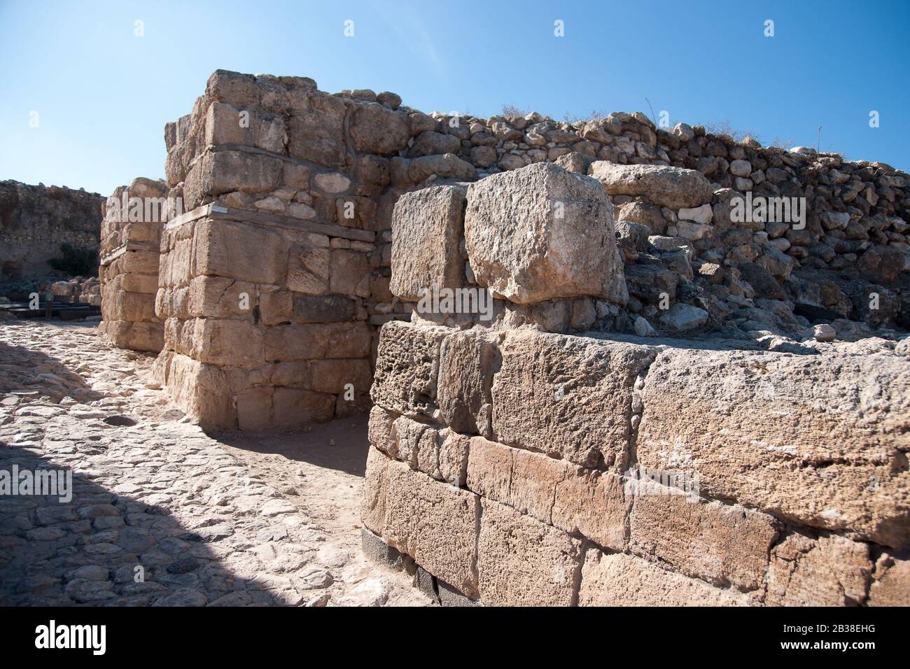 Parco nazionale con antiche rovine e storia per il turismo in Israele Foto Stock