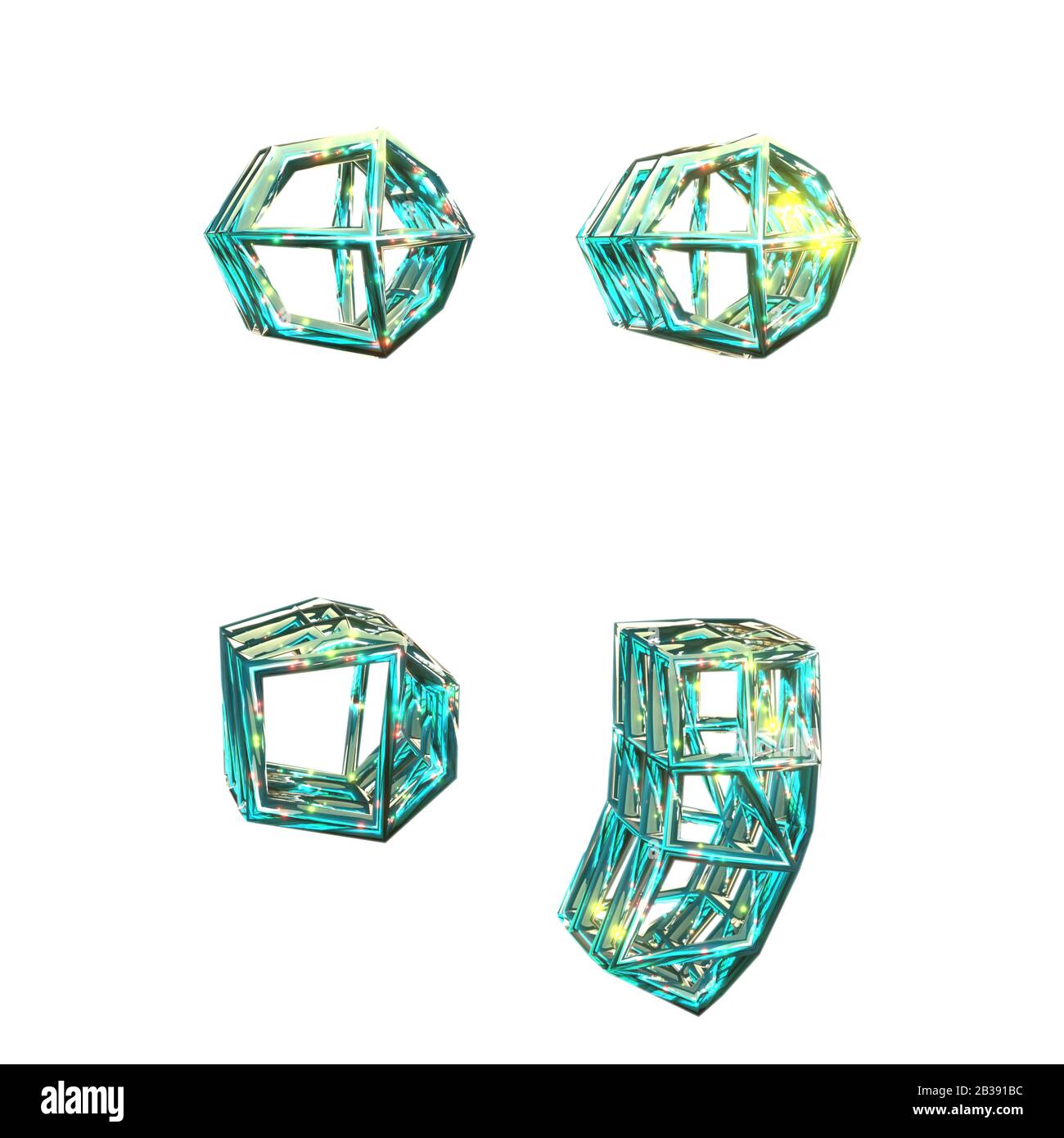 Rendering 3D, due punti, punto e virgola, segni di punteggiatura e simboli. Rendering di simboli ad alta risoluzione nitido. Font acquamarina frizzante incontaminato. Stile magico b Foto Stock