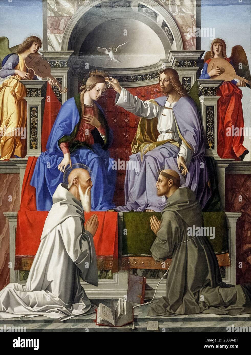 Italia Lombardia Milano Pinacoteca di Brera - Marco Palmezzano - incoronazione della Vergine con i santi Francesco e Benedetto - 1482 Foto Stock