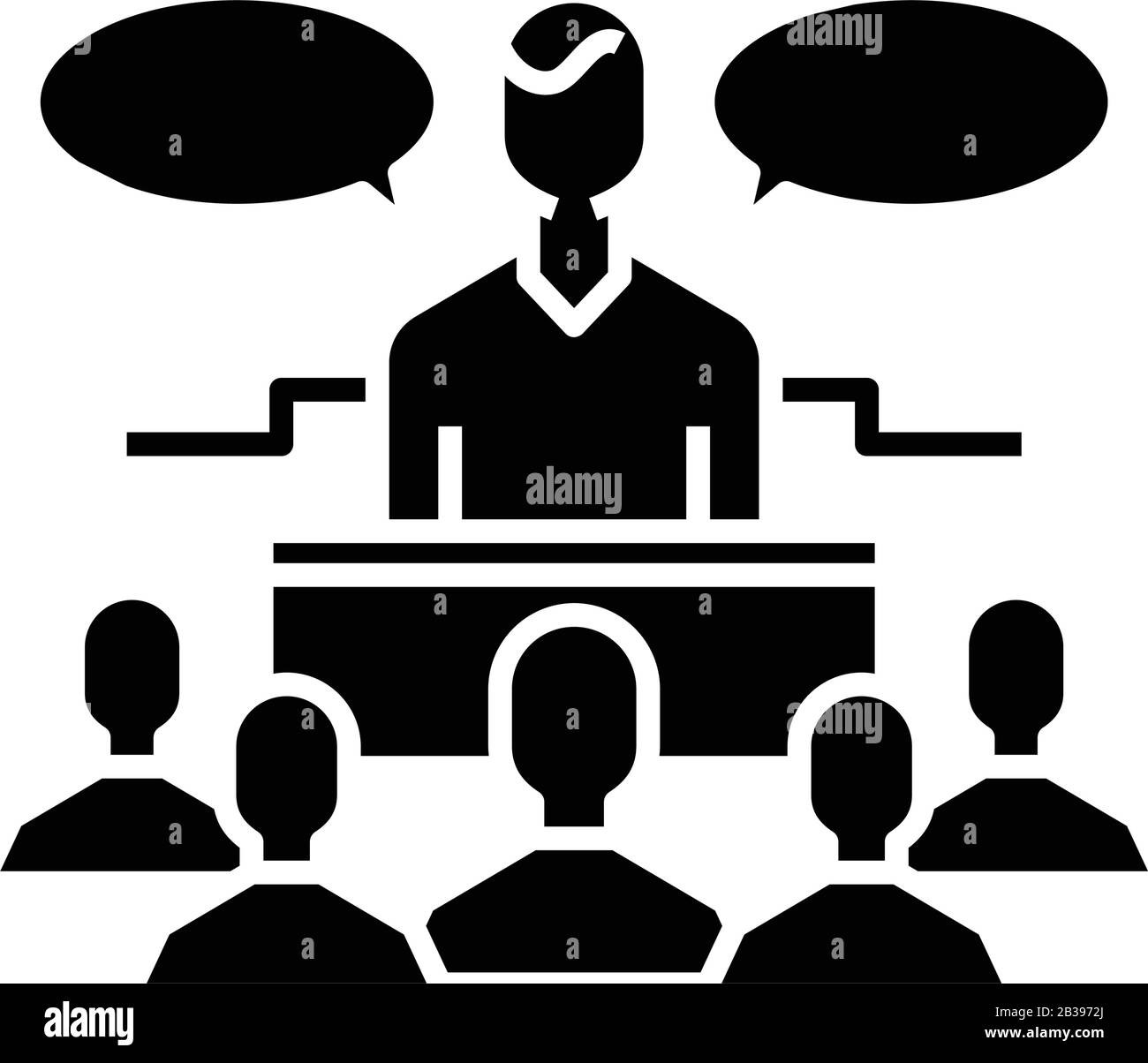 Icona nera di coinvolgimento pubblico, illustrazione concettuale, simbolo piatto vettoriale, simbolo glifo. Illustrazione Vettoriale