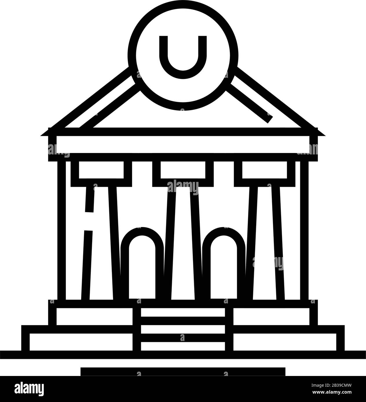 Icona della linea di costruzione universitaria, simbolo concettuale, illustrazione del vettore di contorno, simbolo lineare. Illustrazione Vettoriale