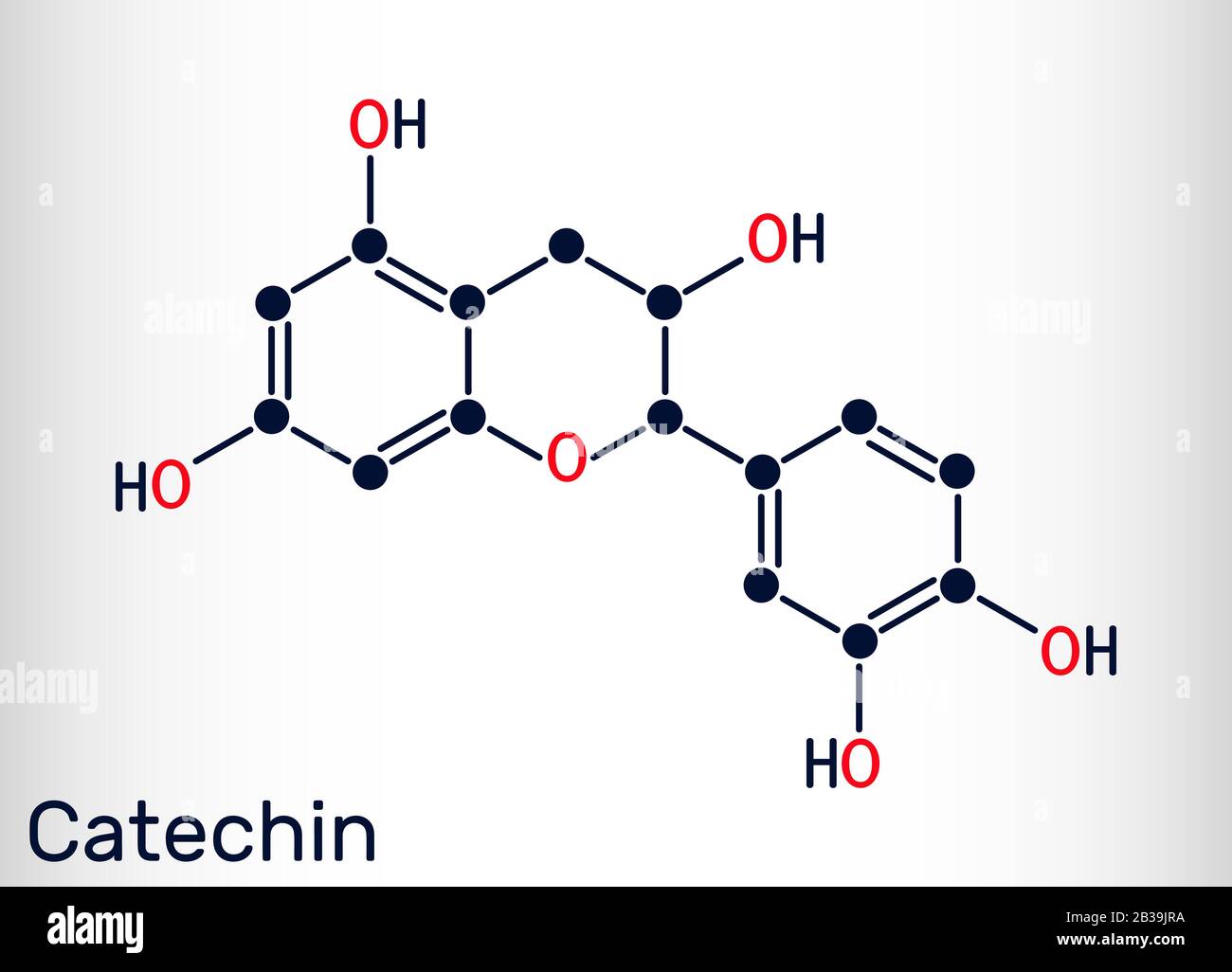 Catechina, epicatechina, flavonoide, molecola C15H14O6. È flavanolo, un tipo di fenolo naturale e antiossidante. Formula chimica scheletrica. Vettore Illo Illustrazione Vettoriale