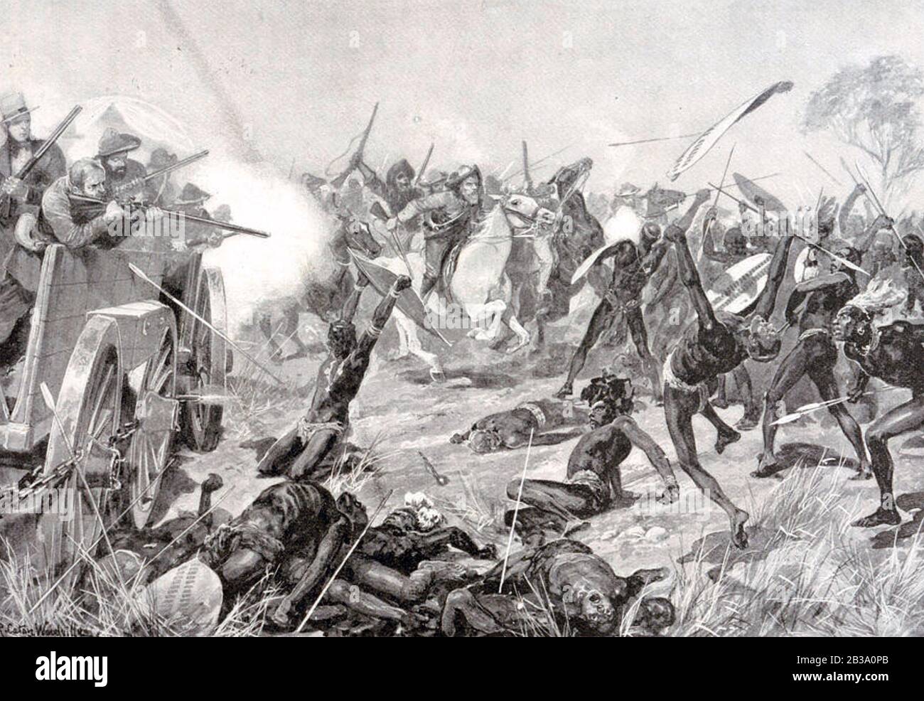 Battaglia DI SANGUE FIUME 16 dicembre 1838 sulla riva del Fiume Ncome in oggi KwaZulu-Natal, Sudafrica Foto Stock