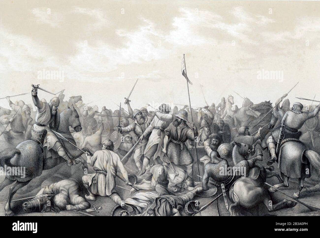 Battaglia DI STAMFORD BRIDGE, East Riding of Yorkshire, 25 settembre 1065 tra un esercito inglese sotto il re Harold Godwinson e una forza norvegese invasore guidato dal re Harald Hardrada Foto Stock
