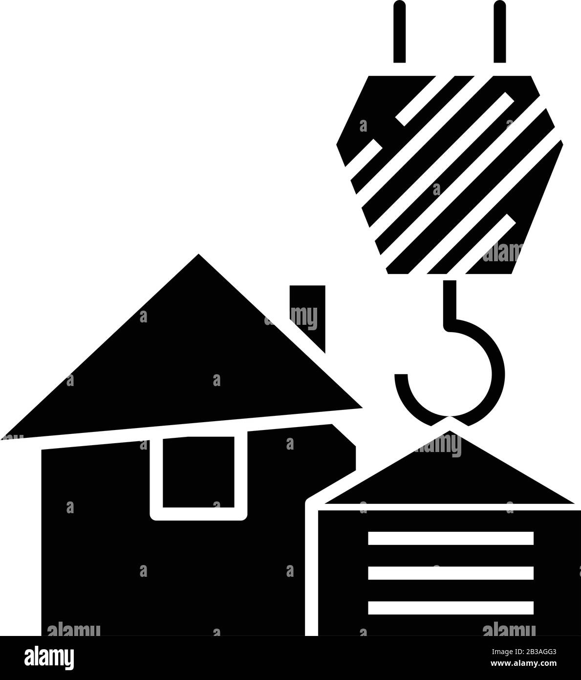 Private house construzione icona nera, concetto di illustrazione, vettore piatto simbolo, glifo segno. Illustrazione Vettoriale