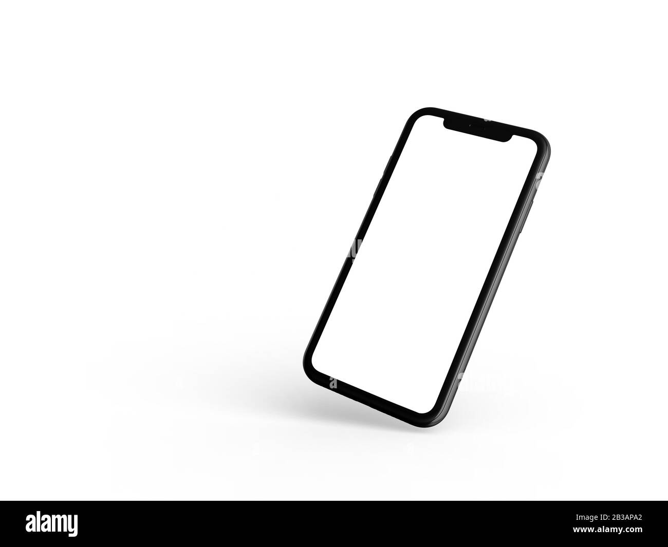 Smartphone in prospettiva - mockup lato anteriore con schermo bianco e retro con fotocamera. I dispositivi mobili sono uno dietro l'altro. Isolato su backgrou bianco Foto Stock