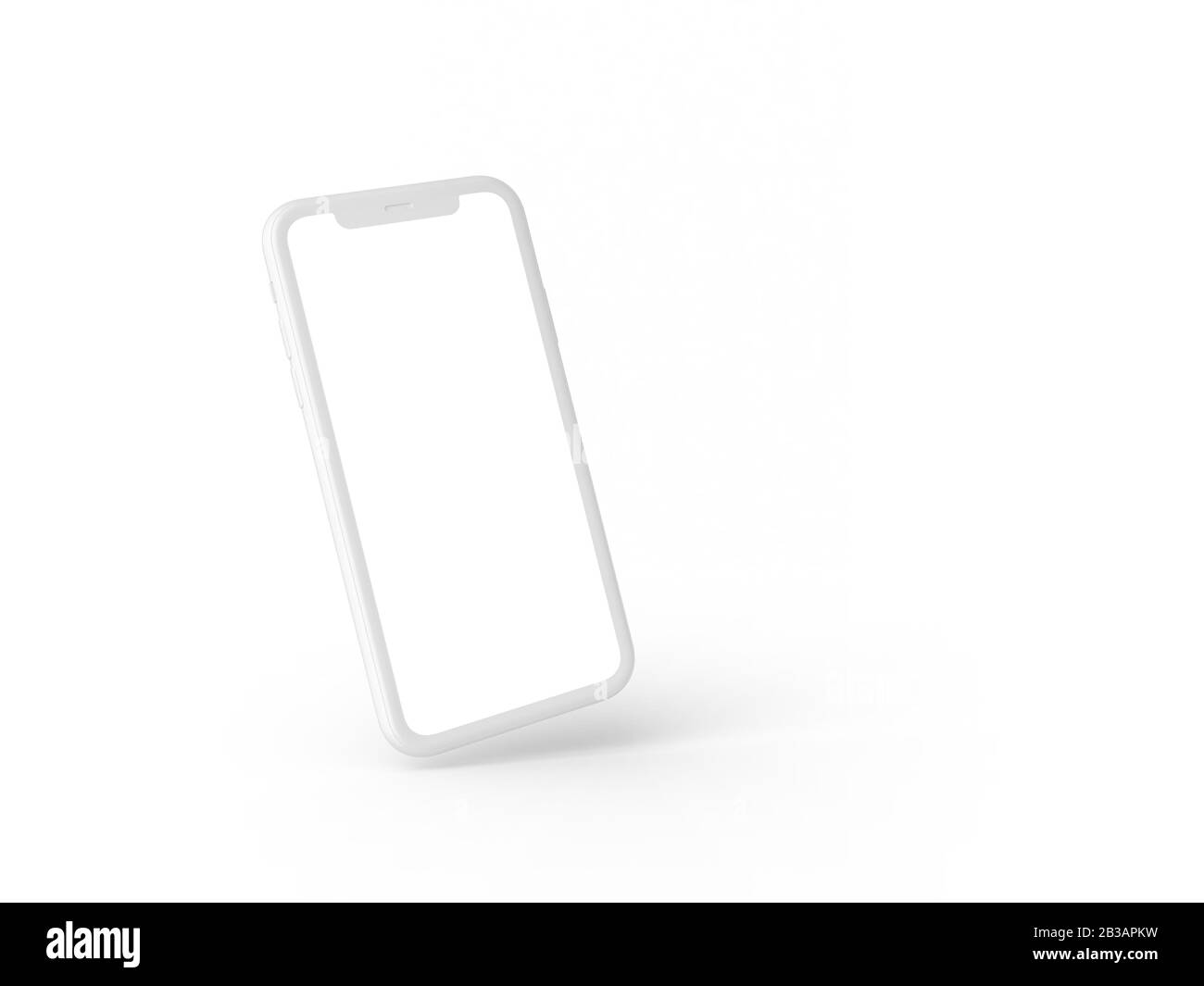 Smartphone in prospettiva - mockup lato anteriore con schermo bianco e retro con fotocamera. I dispositivi mobili sono uno dietro l'altro. Isolato su backgrou bianco Foto Stock