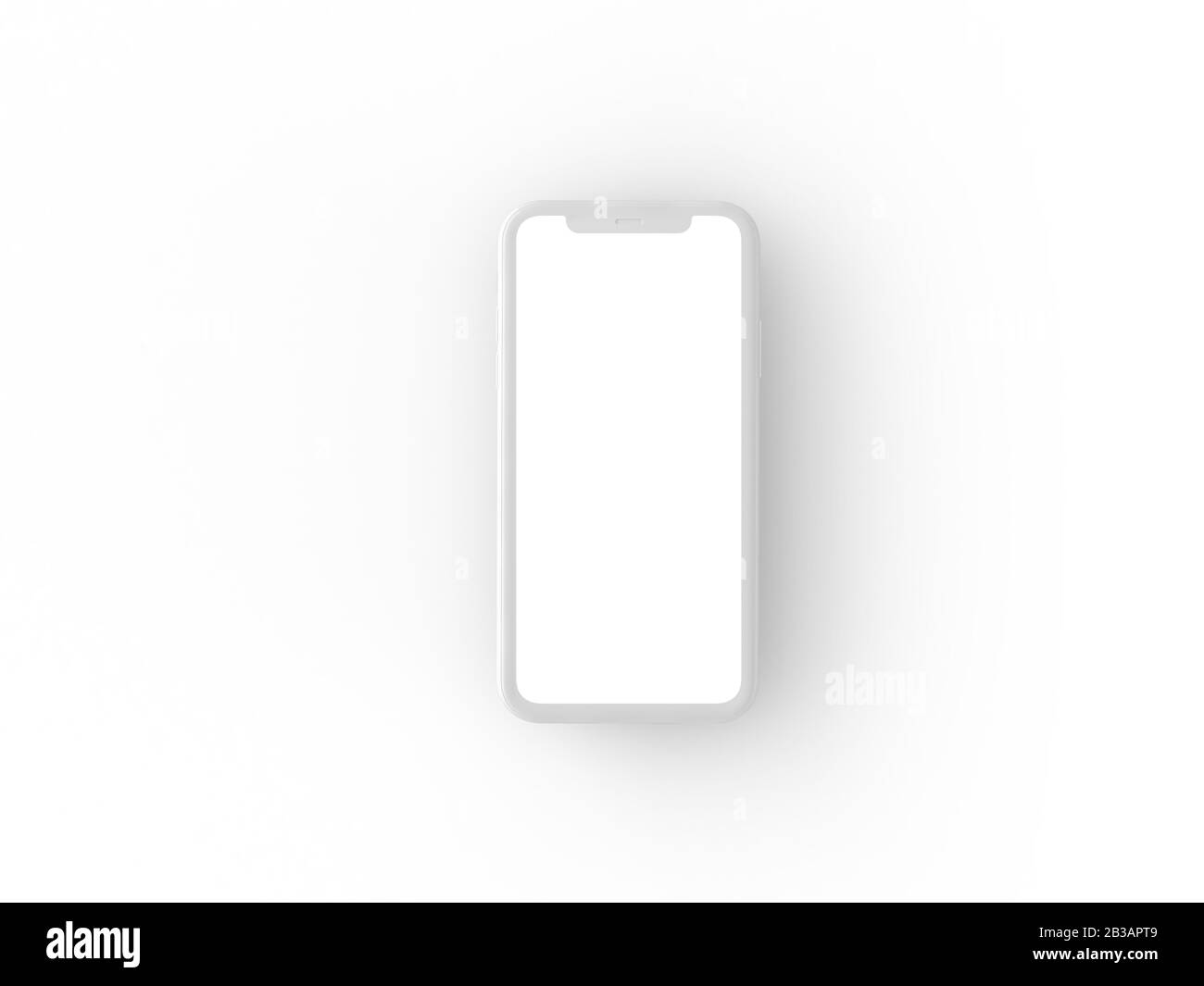 Smartphone in prospettiva - mockup lato anteriore con schermo bianco e retro con fotocamera. I dispositivi mobili sono uno dietro l'altro. Isolato su backgrou bianco Foto Stock