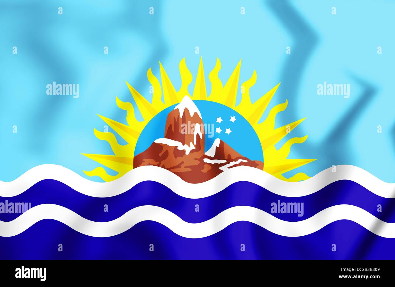 3D Bandiera della provincia di Santa Cruz, Argentina. Illustrazione 3D. Foto Stock