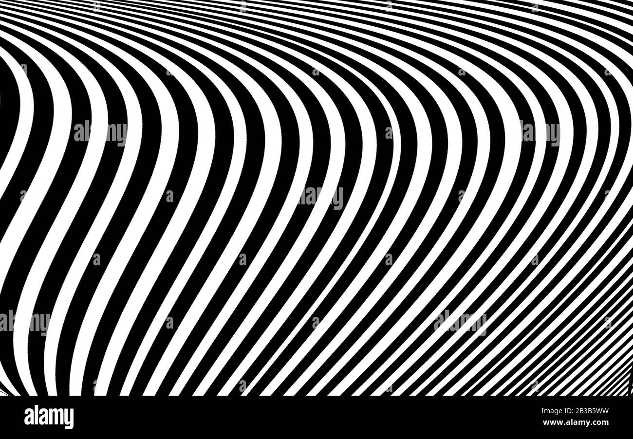 Design a onda in bianco e nero. Immagine digitale con strisce psichedeliche. Foto Stock