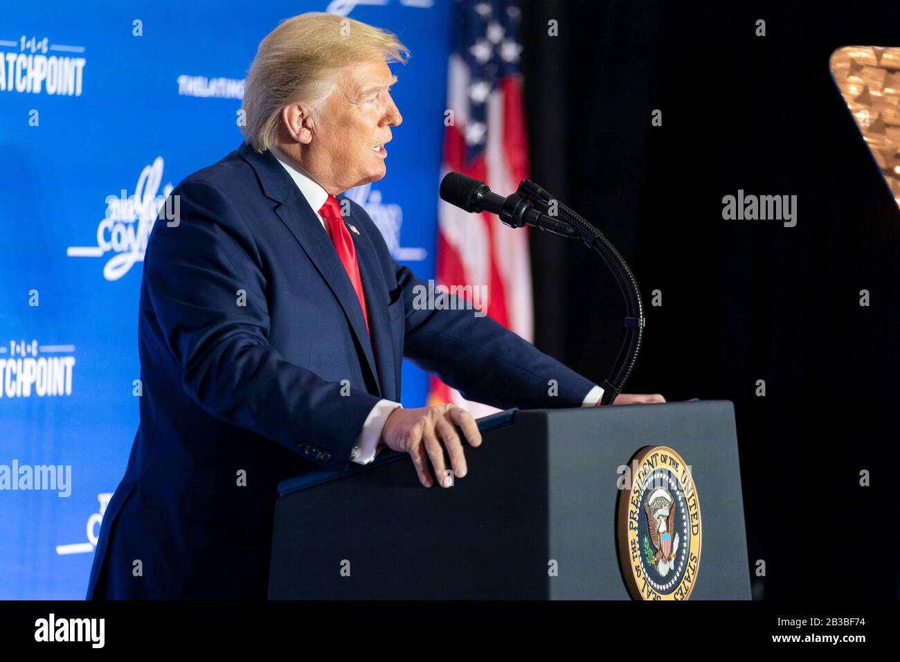 Washington, Stati Uniti D'America. 04th Mar, 2020. Washington, Stati Uniti D'America. 04 Marzo 2020. Il presidente degli Stati Uniti Donald Trump si rivolge al vertice legislativo della coalizione latina al JW Marriott del 4 marzo 2020 a Washington, DC. Credito: Tia Dufour/White House Foto/Alamy Live News Foto Stock