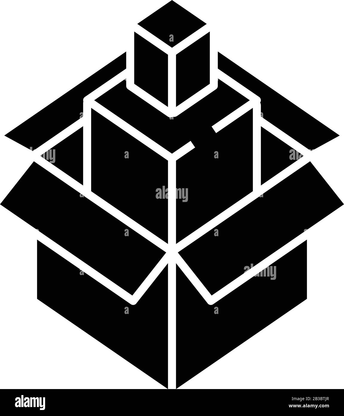Icona nera del pacchetto multistrato, illustrazione concettuale, simbolo piatto vettoriale, simbolo glifo. Illustrazione Vettoriale