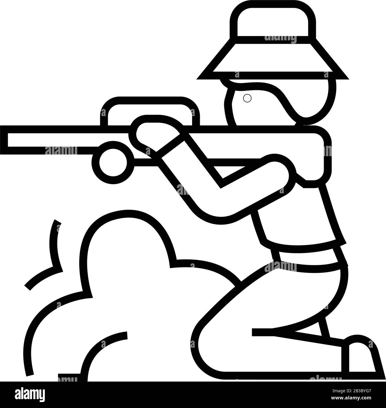 Icona della linea di sparatutto per armi, simbolo concettuale, illustrazione vettoriale del contorno, simbolo lineare. Illustrazione Vettoriale