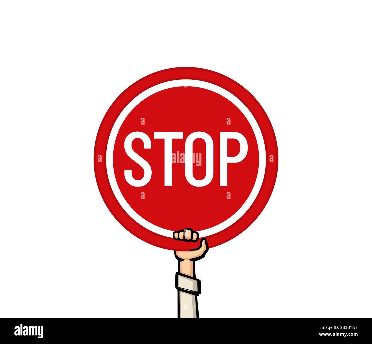 Una mano che tiene un cartello di stop isolato su uno sfondo bianco. Illustrazione del vettore. Illustrazione Vettoriale