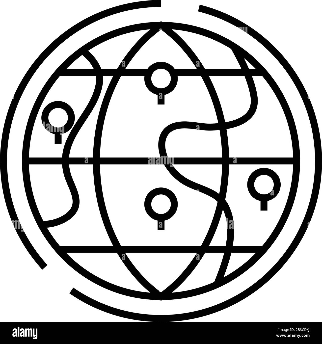 Icona della linea World locations, simbolo concettuale, illustrazione del vettore outline, simbolo lineare. Illustrazione Vettoriale