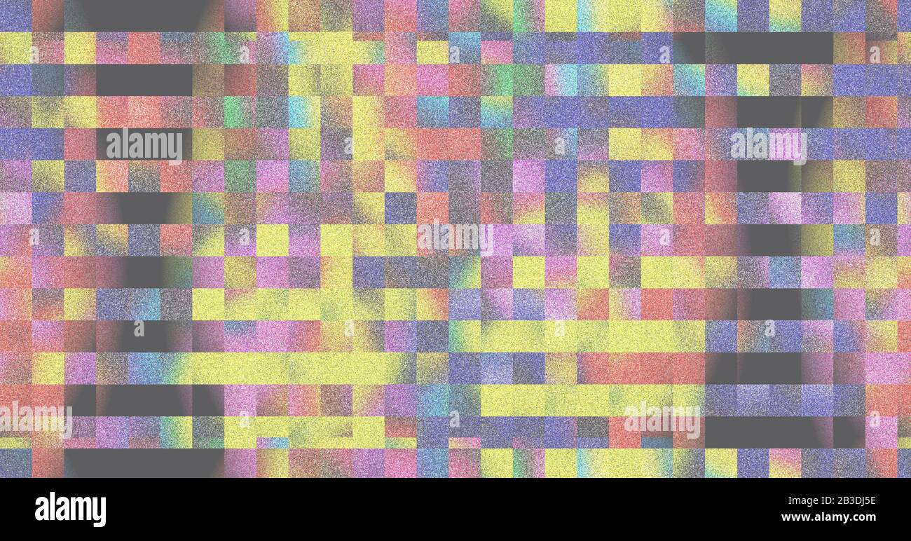 Disegno astratto colorato per sfondo, carta da parati con piazze sfocate e granulose e barre orizzontali Foto Stock