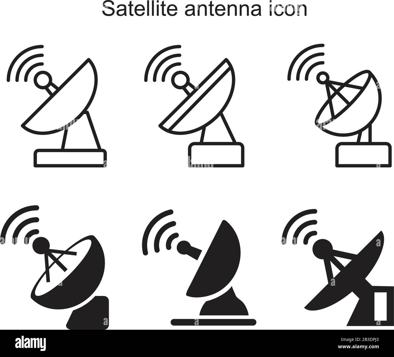 Modello icona antenna satellitare colore nero modificabile. Simbolo dell'icona dell'antenna satellitare immagine vettoriale piatta per la progettazione grafica e del Web. Illustrazione Vettoriale